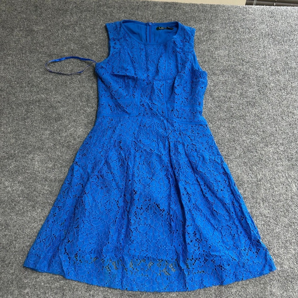 Lauren Ralph Lauren Dress Womens Size 2P Blue Lace Viscose Sleeveless Fit Flare
